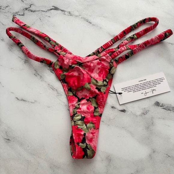 For Love & Lemons Nwt Stretch Satin Floral Strappy Sexy Thong Panty Medium m - Picture 1 of 3